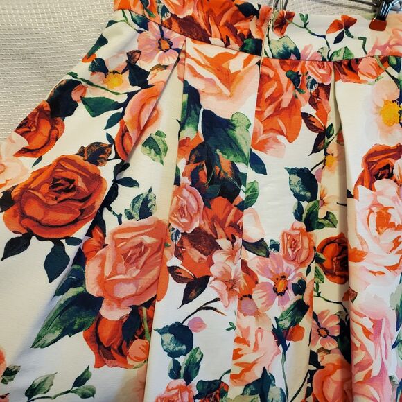 Eliza J Floral Midi Flounce Party Skirt Jacquard Roses Tulle Underlay Sz 4 - Picture 8 of 11